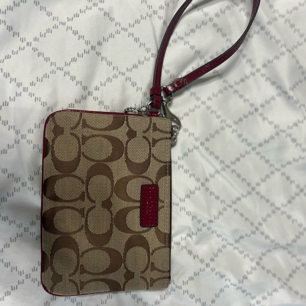 Coach Tan and Red Signature Wristlet - Picture 8 of 8